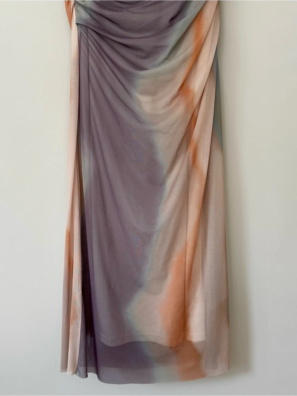 NWT Zara Strapless Printed Ruched Tulle Mesh Midi Dress, Cream Watercolor – L